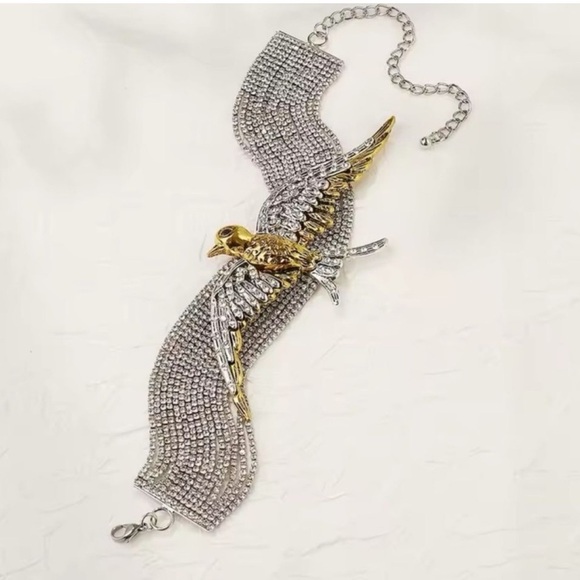Swallow Crystal Bird Silver Choker Necklace - Picture 6 of 7